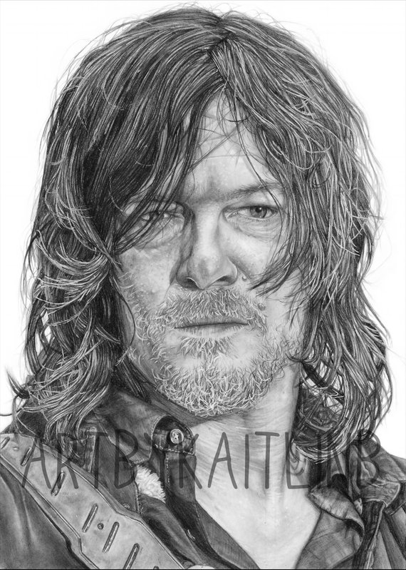 570x799 Print Daryl Dixon Drawing Etsy - Daryl Dixon Sketch