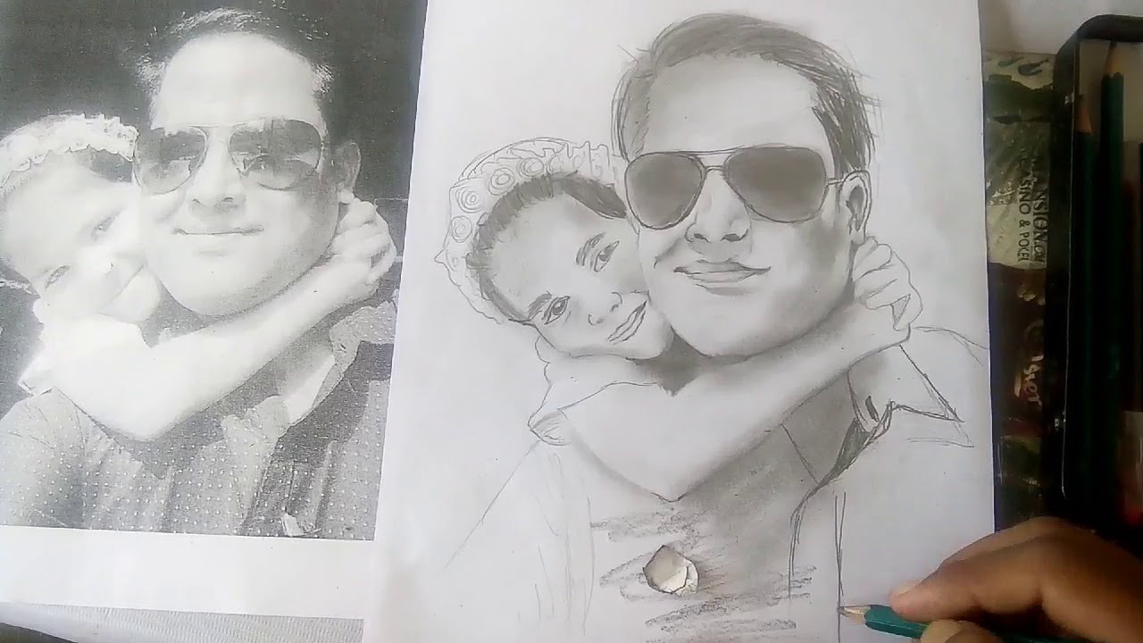 1280x720 Sketch Of Dad And Daughter - Daughter Sketch