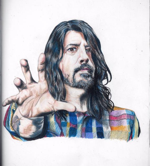570x629 Dave Grohl Foo Fighters Nirvana Portrait Drawing Etsy - Dave Grohl Sketch