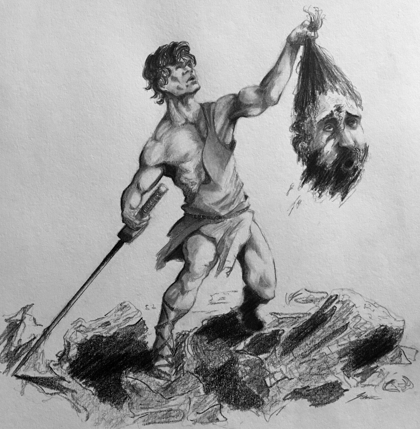 1376x1406 Jason Bavarian - David And Goliath Sketch