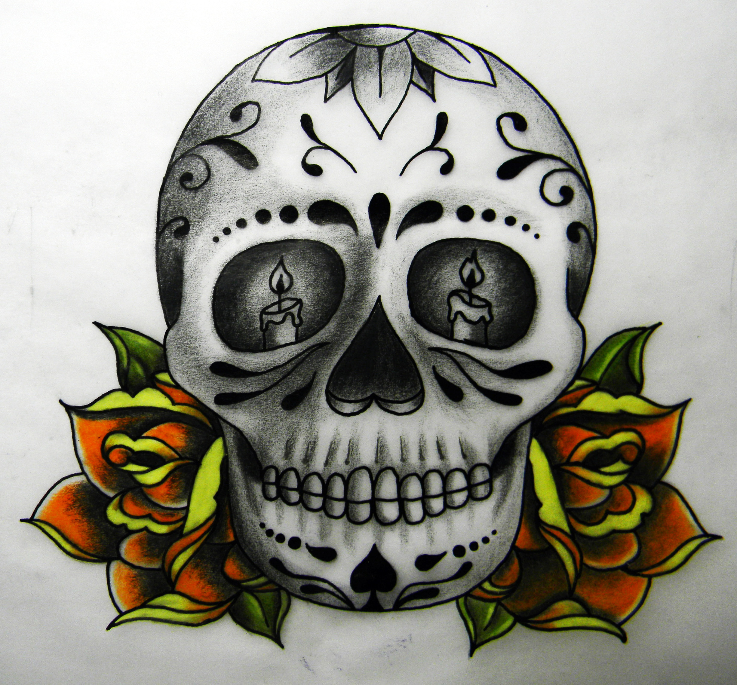 2451x2279 Day Of The Dead Skull And Roses - Day Of The Dead Sketches