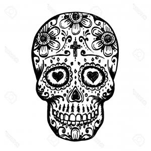 300x300 Photostock Vector Day Of The Dead Skull Skull Sugar Flower Skull - Day Of The Dead Skull Sketch