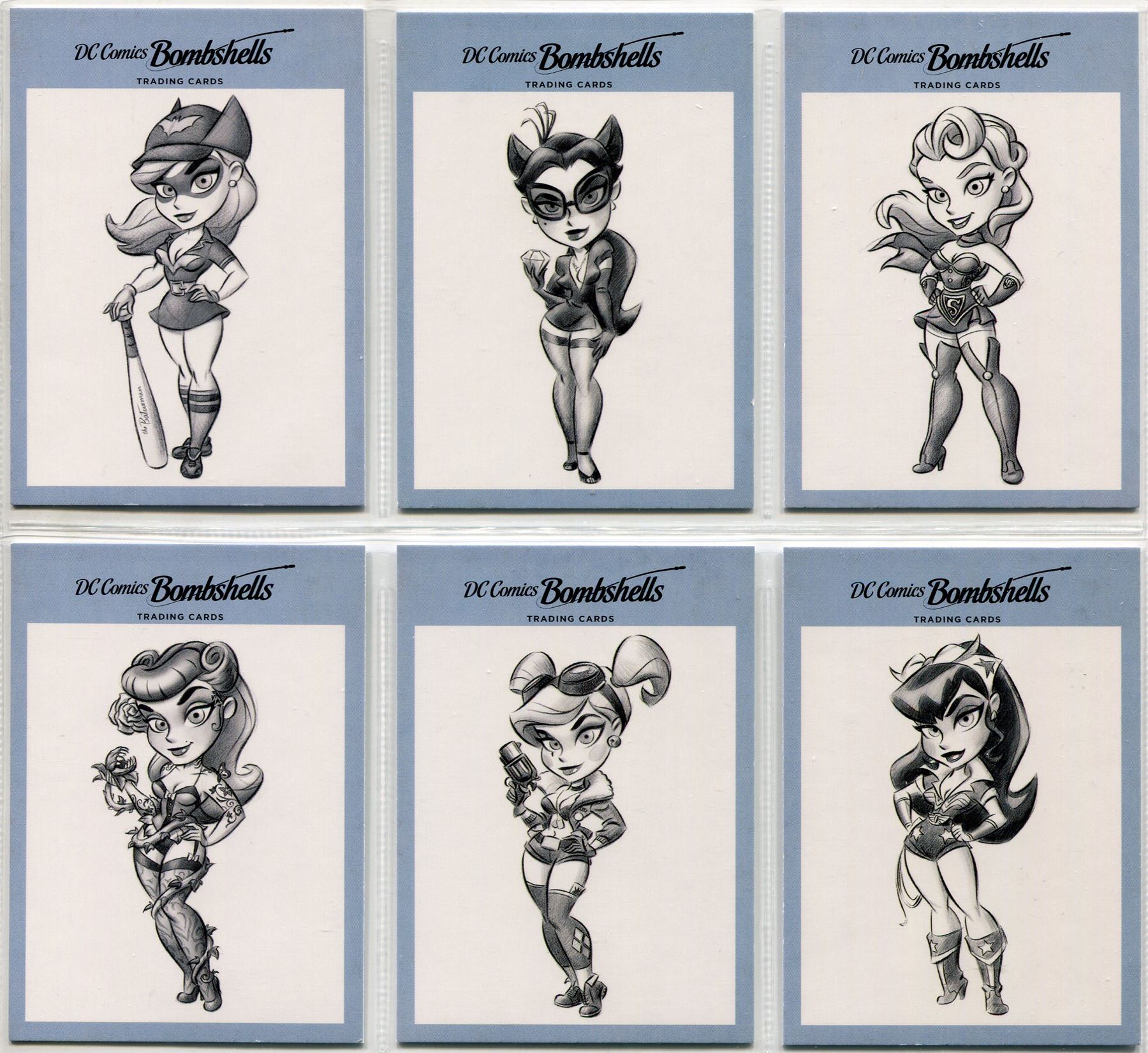 1800x1651 Dc Comics Bombshells Complete Sketches Chase Card Set V1 6 - Dc Comics Sketches
