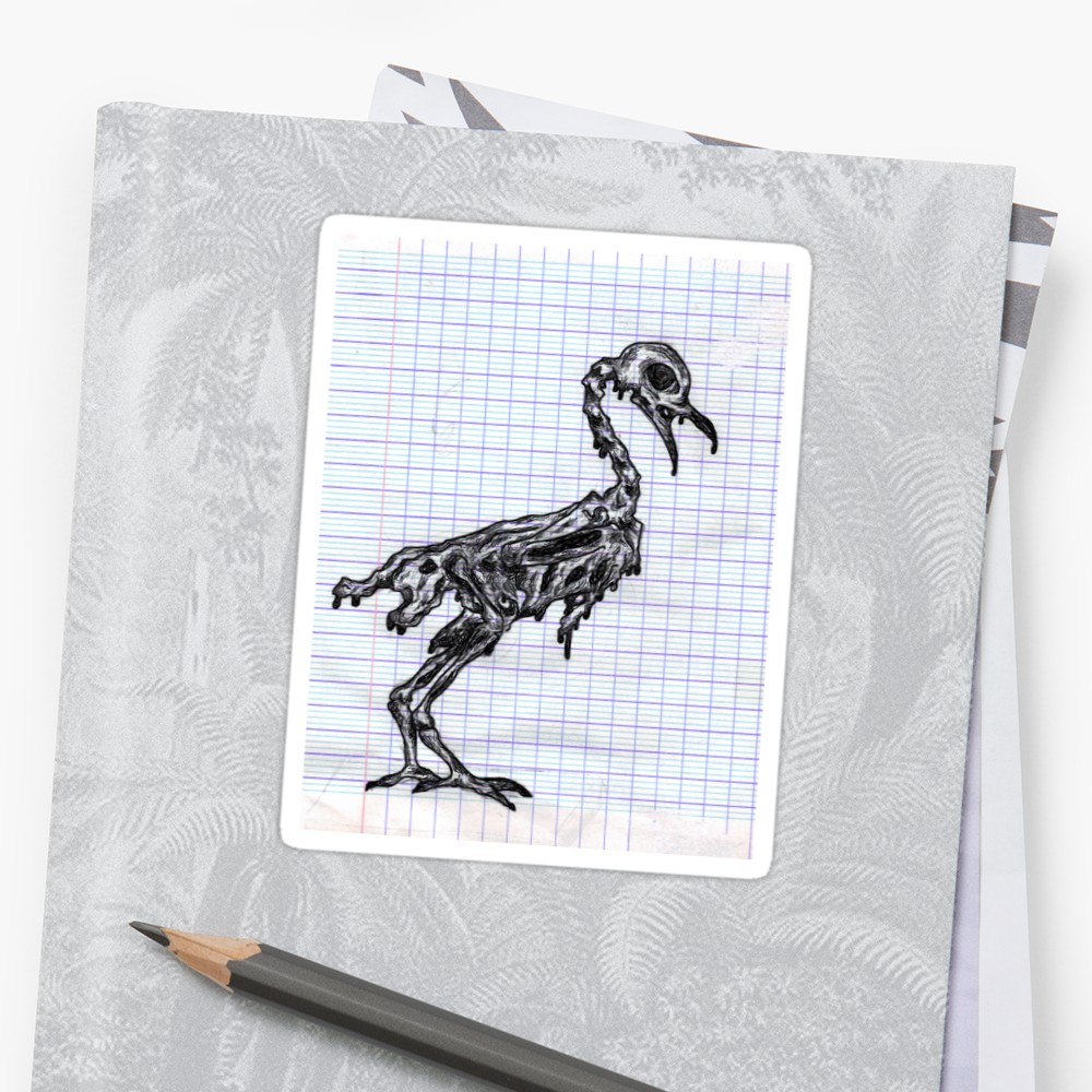 1000x1000 Dead Bird Sketch Stickers By Queer Alien Redbubble - Dead Bird Sketch