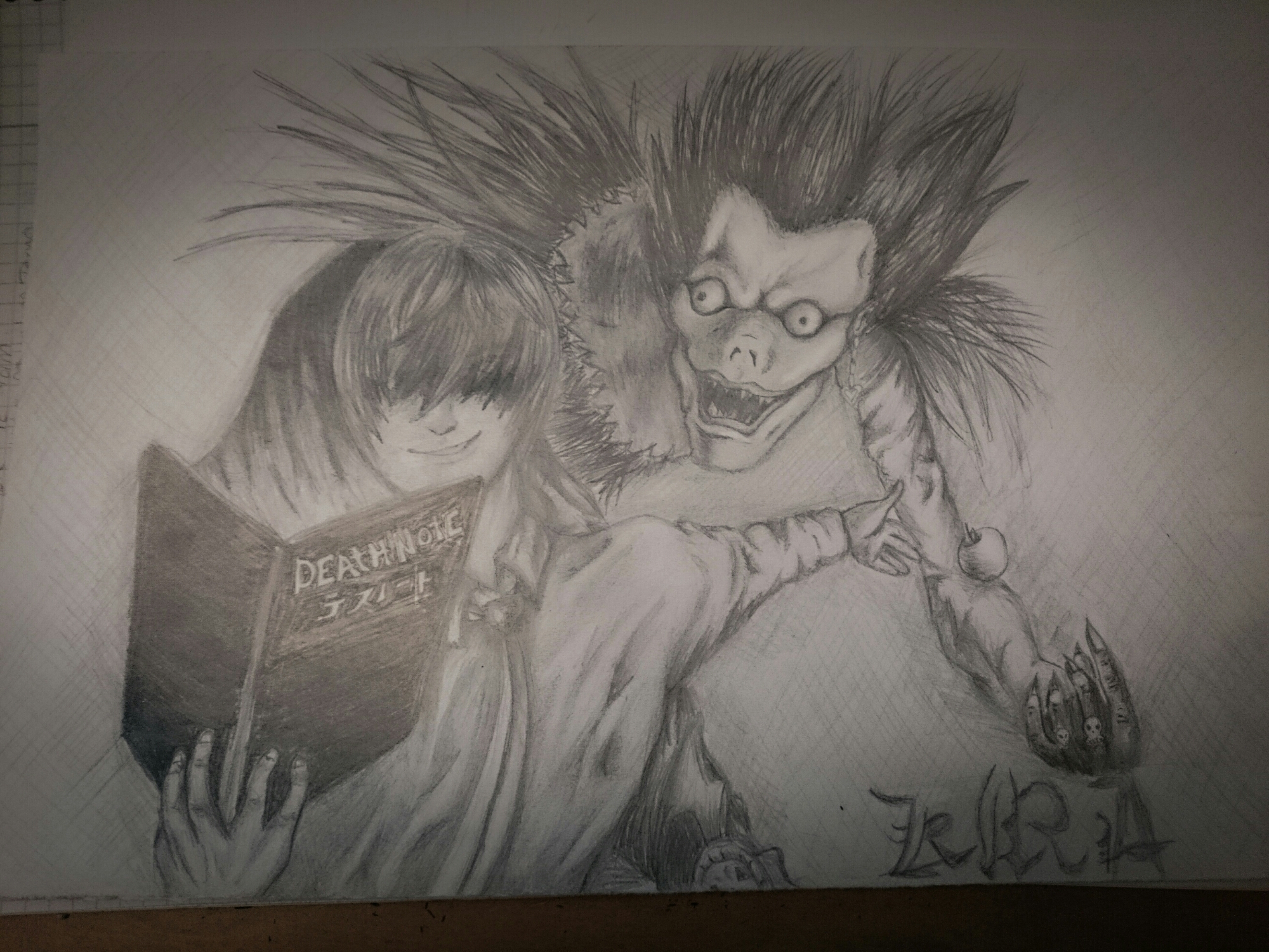 2000x1500 Death Note Light And Ryuk Attack On Artitan - Death Note Sketch.