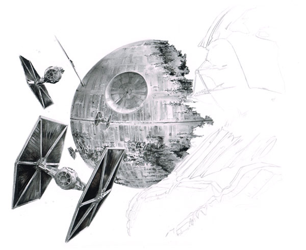 600x490 Create Your Own Star Wars Fan Art With Pencils - Death Star Sketch
