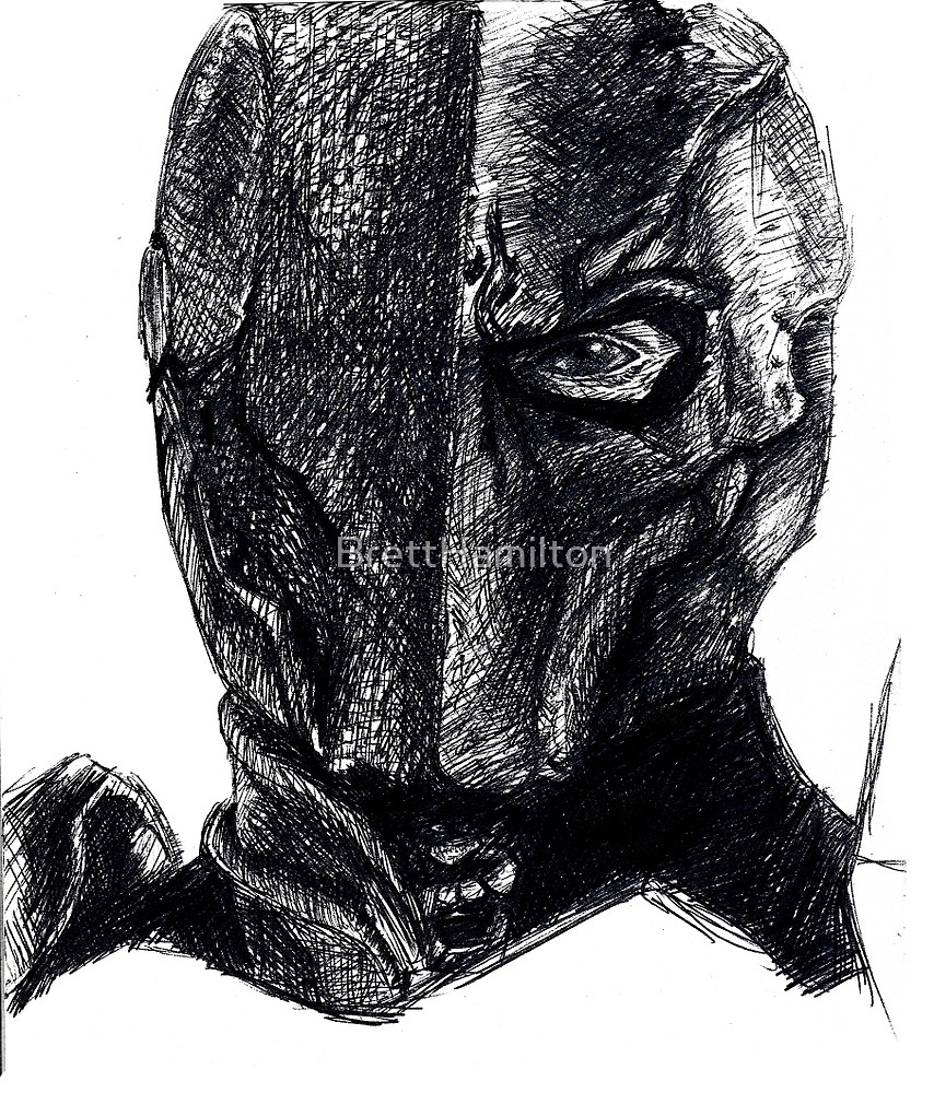 854x1000 Deathstroke Sketch Ballpoint By Bretthamilton Redbubble - Deathstroke Sketch