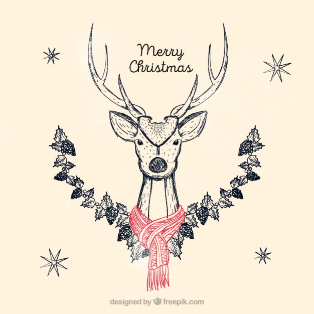 626x626 Merry Christmas Card With Deer Sketch Vector Premium Download - Deer Sketch