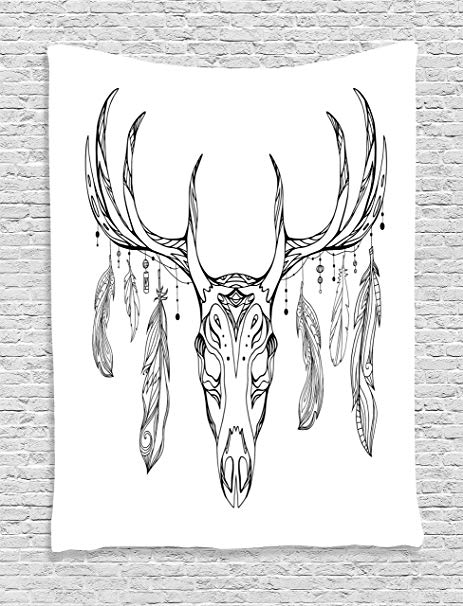 463x606 Ambesonne Antlers Tapestry, Illustration A Deer Skull - Deer Skull Sketch