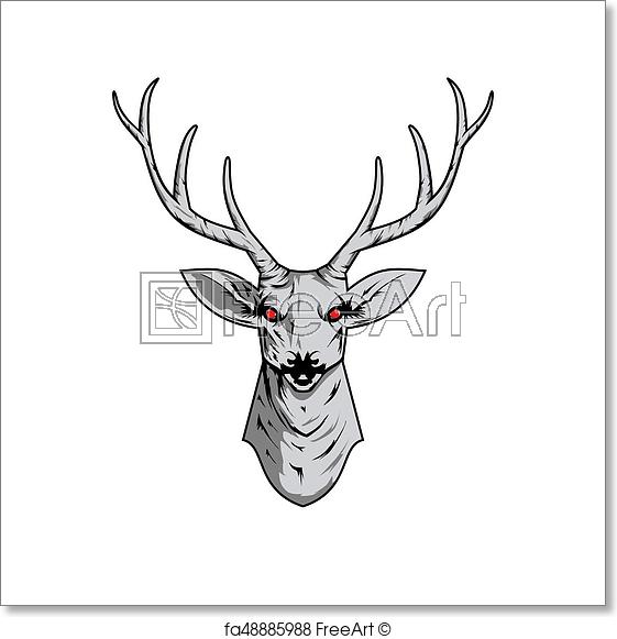 561x581 Free Art Print Of Contour Illustration Of A Deer Skull With - Deer Skull Sketch