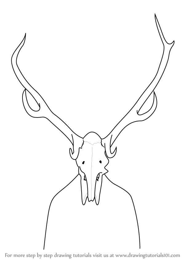 598x844 Learn How To Draw A Deer Skull (Other Animals) Step By Step - Deer Skull Sketch