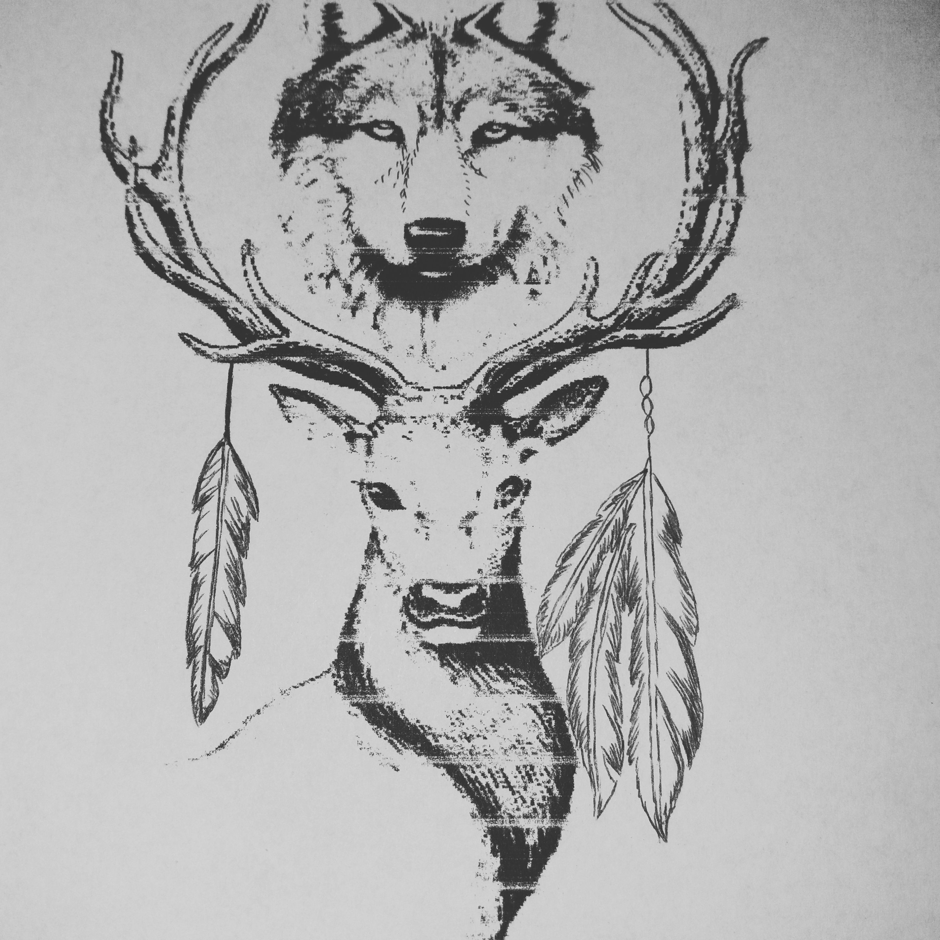 3072x3072 Wolf And Deer Tattoo Sketch My Drawings And Sketches - Deer Tattoo Sketch