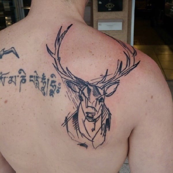 600x602 79 Fashionable And Intriguing Sketch Tattoo Ideas For Your Next Ink - Deer Tattoo Sketch