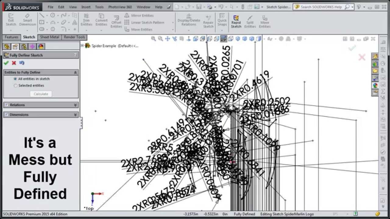 1280x720 Solidworks 2015 Tutorial 008 Fully Define Sketch Option - Define Sketch