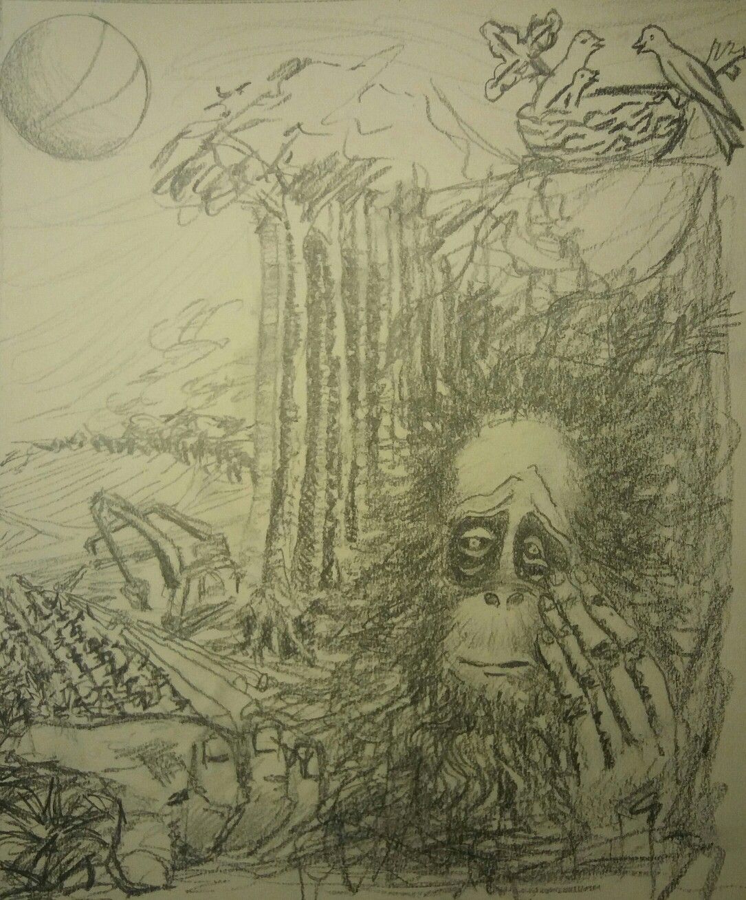 1085x1308 Sketch For My Painting The Last To See On The Theme Of - Deforestation Sketch