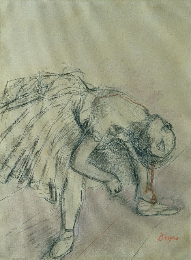 662x900 Dancer Fixing Her Slipper Drawing By Edgar Degas - Degas Ballerina Sketch