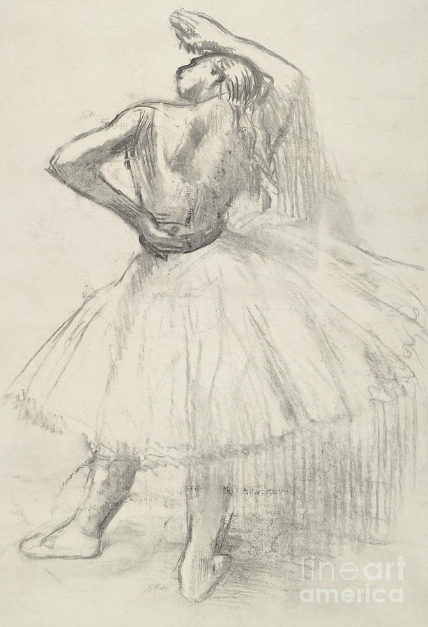 614x900 Standing Dancer, Right Arm Raised Drawing By Edgar Degas - Degas Ballerina Sketch