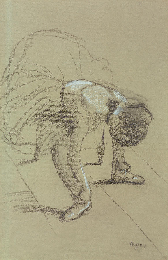 582x900 Seated Dancer Adjusting Her Shoes Drawing By Edgar Degas - Degas Dancer Sketches