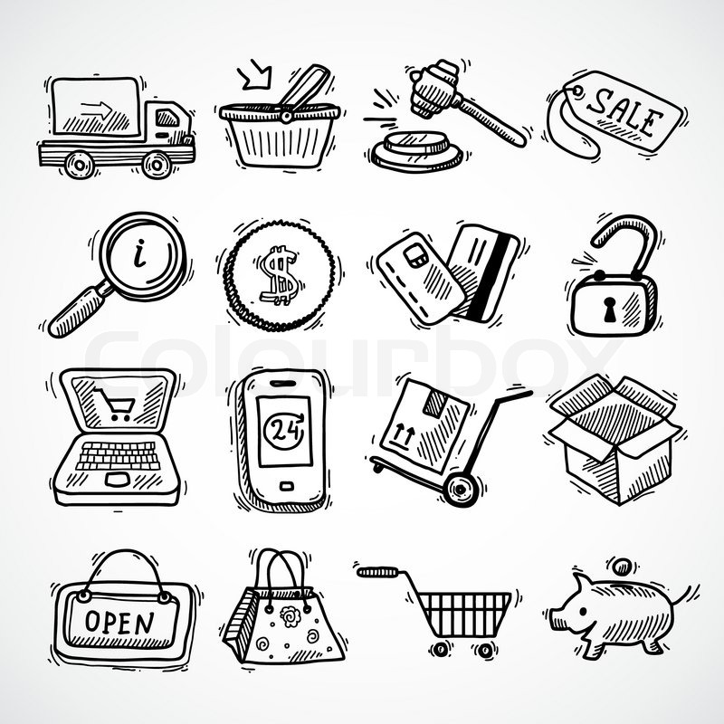 800x800 E Commerce Shopping Icons Sketch Set Of Delivery Truck Credit Card - Delivery Sketch