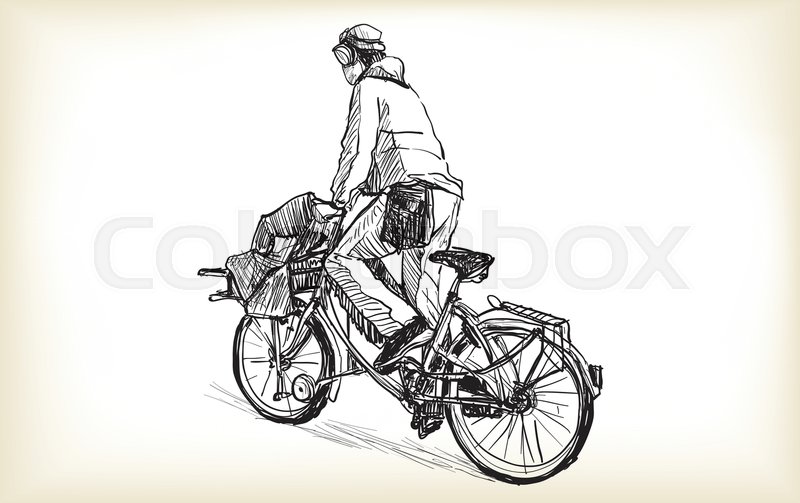 800x503 Sketch Of People Who Is Bicycle Messenger With Cargo Bike Riding - Delivery Sketch