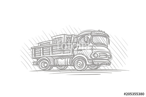 500x334 Delivery Truck With Boxes Hand Drawn Sketch. Vector. Stock Image - Delivery Truck Sketch