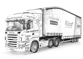 280x200 Drawings Of Aircraft, Trains, Motorcycles, Trucks, Buildings - Delivery Truck Sketch