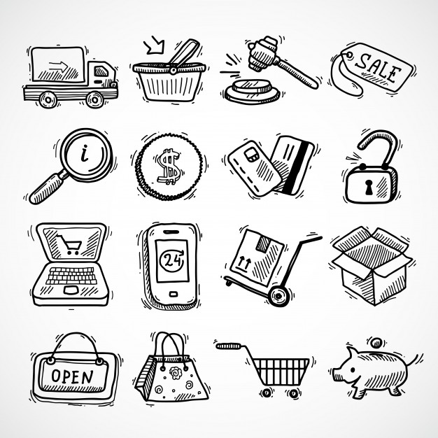 626x626 E Commerce Shopping Icons Sketch Set Of Delivery Truck Credit Card - Delivery Truck Sketch