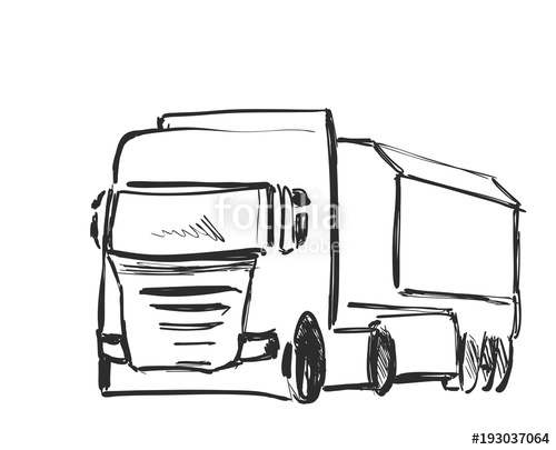 500x405 Sketch Logistics And Delivery Poster. Hand Drawn Truck - Delivery Truck Sketch
