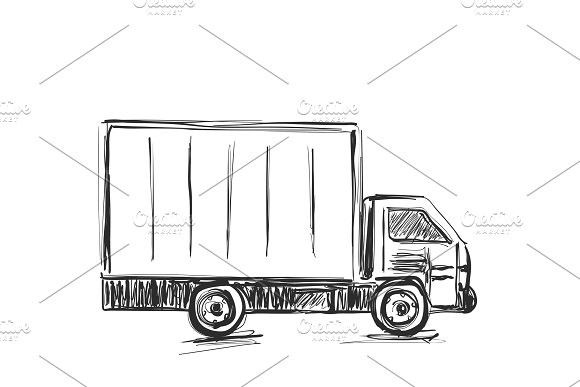 580x387 Sketch Logistics And Delivery Poster. Hand Drawn Vector - Delivery Truck Sketch
