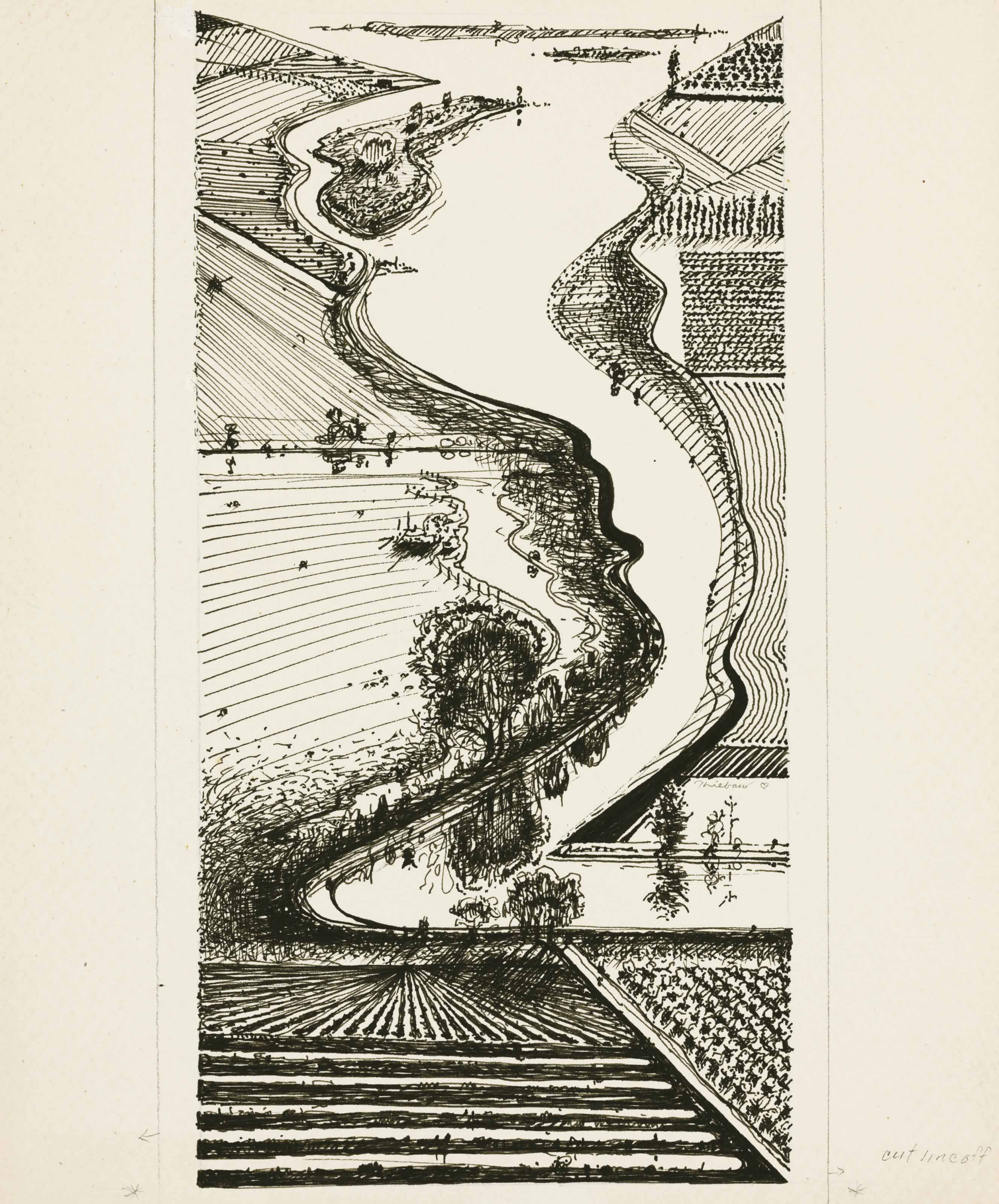 2654x3200 Wayne Thiebaud (B. 1920) Delta Sketch 20th Century, Drawings - Delta Sketch