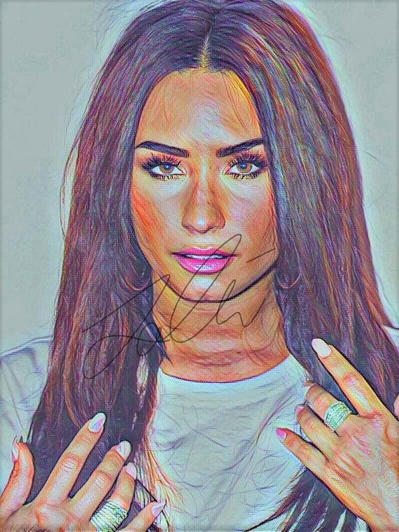 570x760 Demi Lovato Coloured Drawing Print Wall Art Illustration Singer - Demi Lovato Sketch