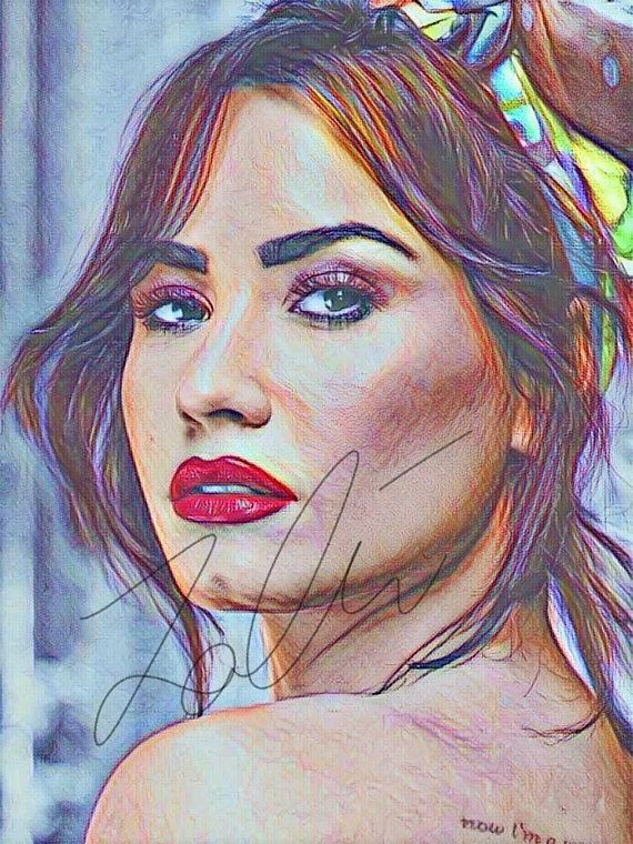 570x760 Demi Lovato Sketch Drawing Print Wall Art Illustration Celebrity - Demi Lovato Sketch