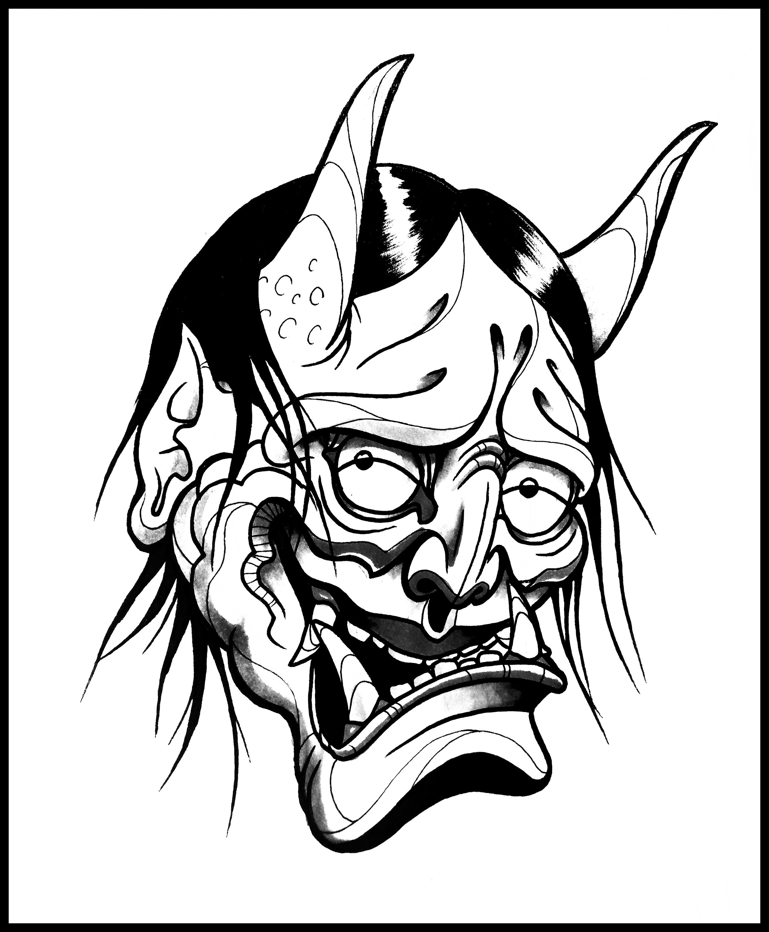 2476x3000 How To Draw A Hannya Demon Mask By Thebrokenpuppet - Demon Face Sketch