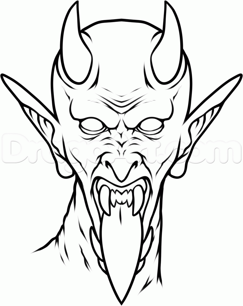 824x1039 Black Outline Devil Face Tattoo Stencil Tattoo Stencils - Demon Face Sketch