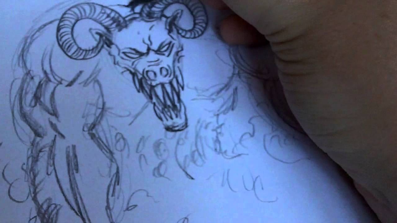 1280x720 Drawing A Goat Demon Pencil Sketch - Demon Pencil Sketch