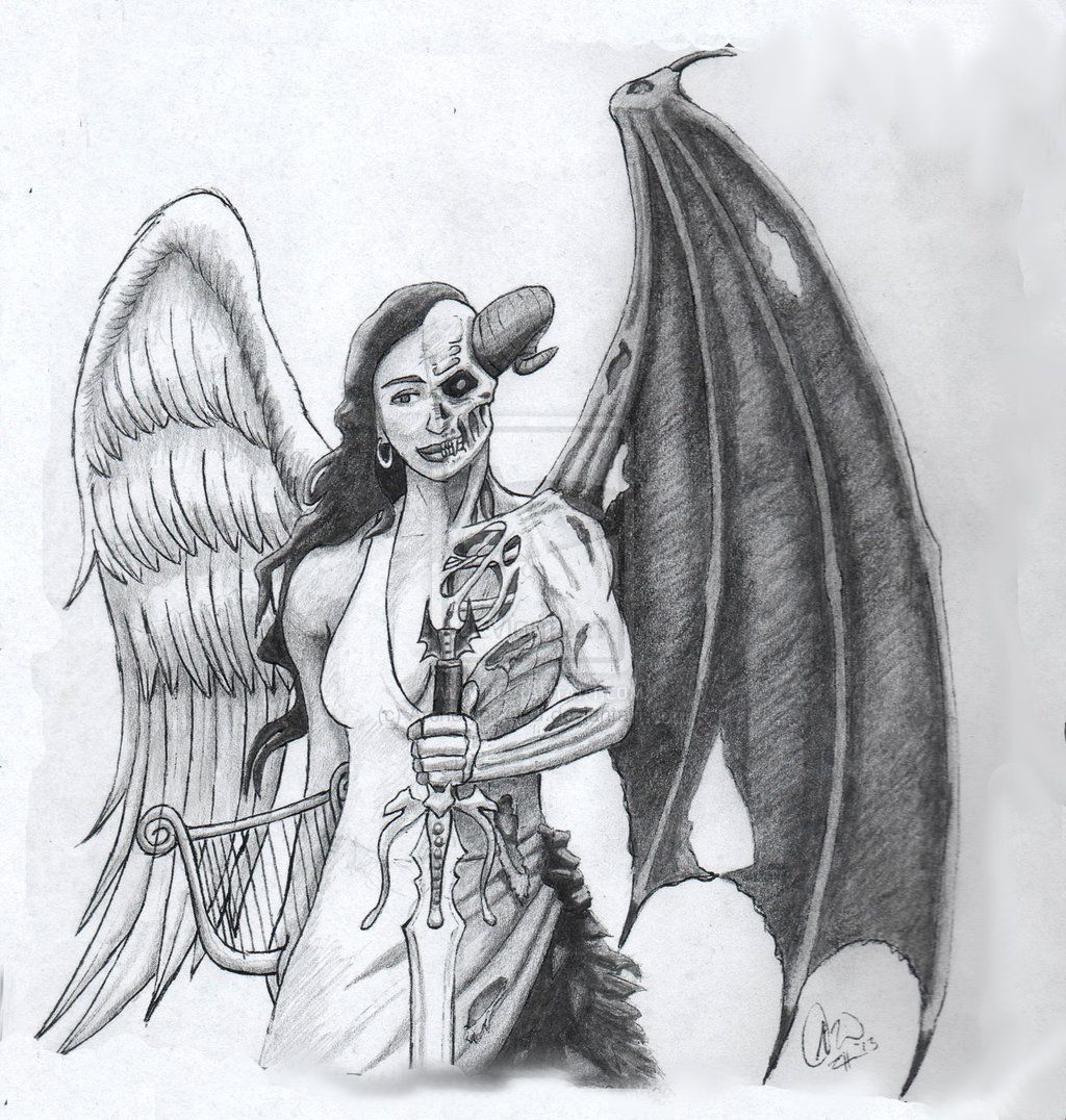 1024x1076 Pencil Drawings Of Angels And Demons - Demon Pencil Sketch