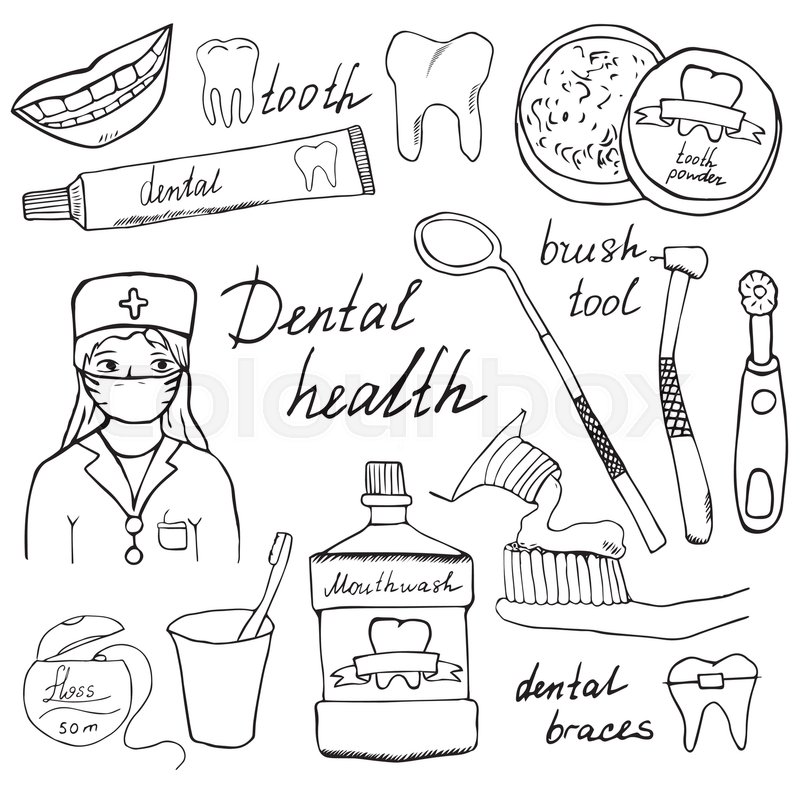 800x800 Dental Health Doodles Icons Set. Hand Drawn Sketch With Teeth - Dentist Sketch