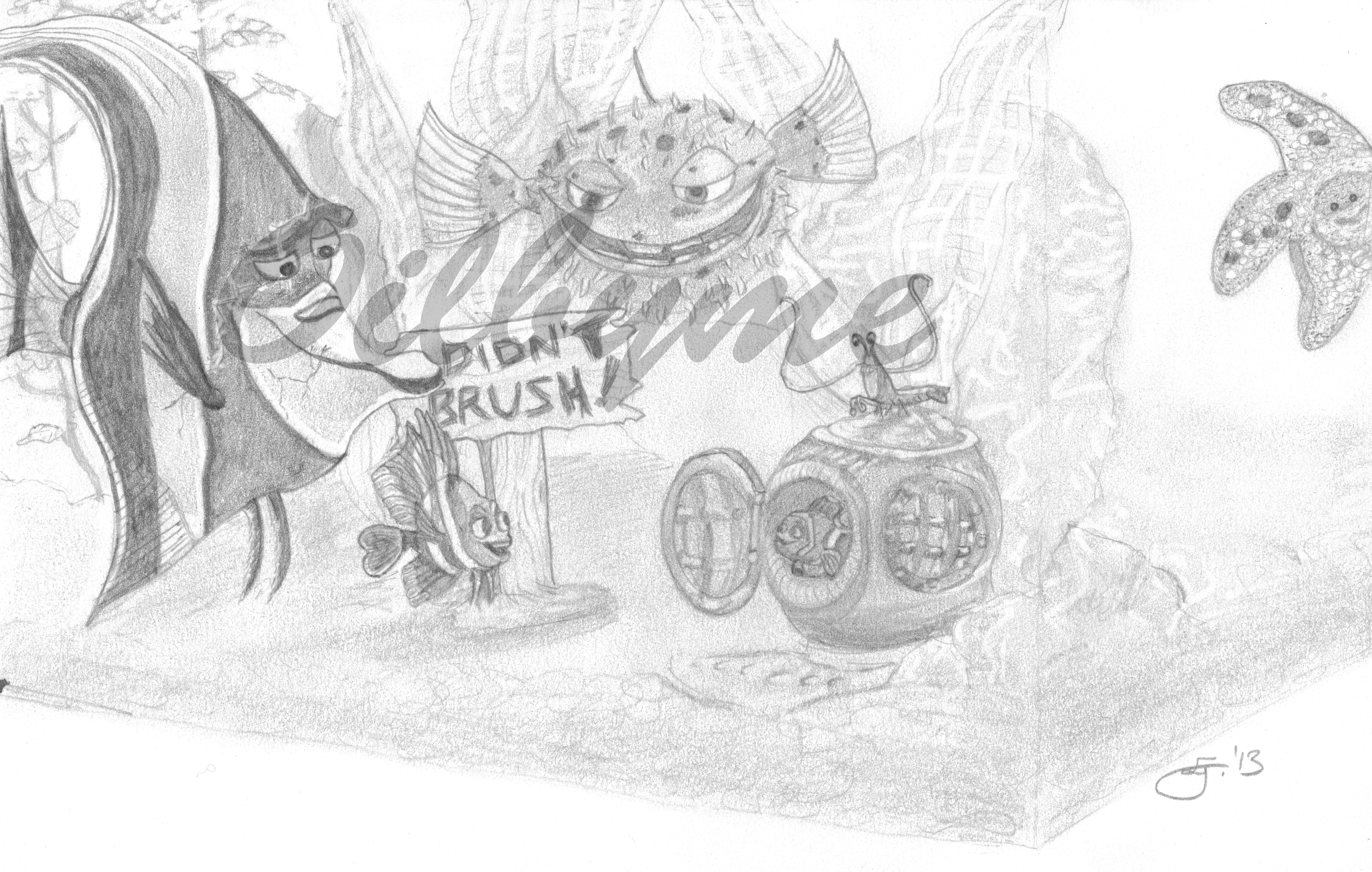 9850x6262 Finding Nemo Dentist Tank Sketch 10x8 Disney And Cartoon - Dentist Sketch