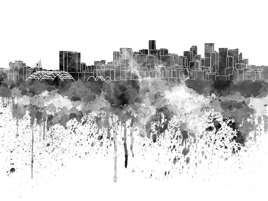 900x675 Denver Skyline In Black Watercolor On White Background Painting By - Denver Skyline Sketch