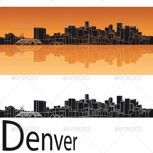590x590 Denver Skyline In Orange Background By Paulrommer Graphicriver - Denver Skyline Sketch