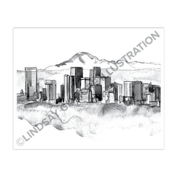 570x570 Denver Skyline Print Etsy - Denver Skyline Sketch