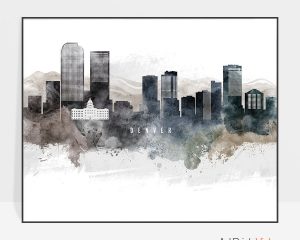 300x240 Denver Art Poster Watercolor Artprintsvicky - Denver Skyline Sketch