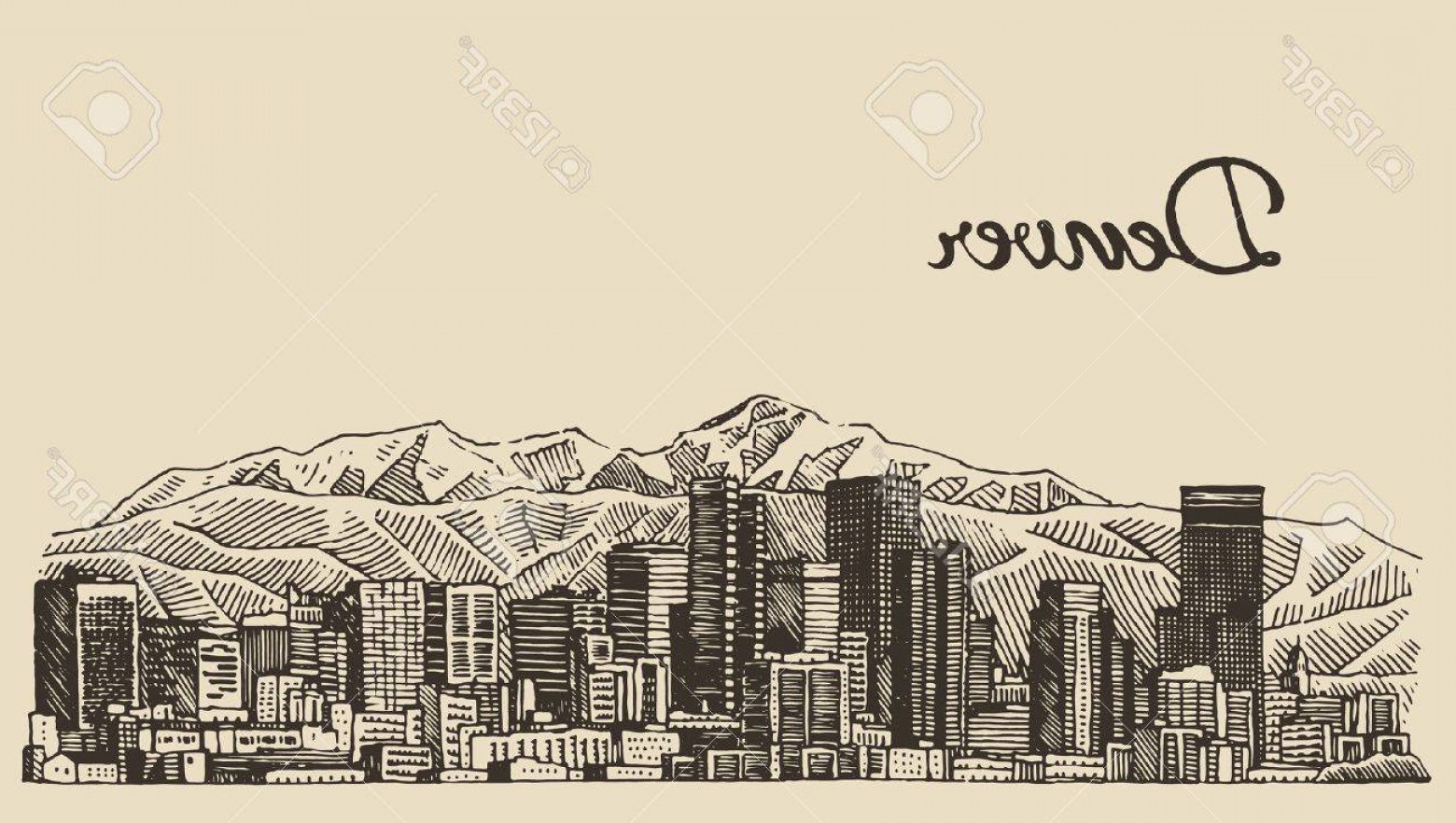 1560x882 Photostock Vector Denver Skyline Big City Architecture Vintage - Denver Skyline Sketch
