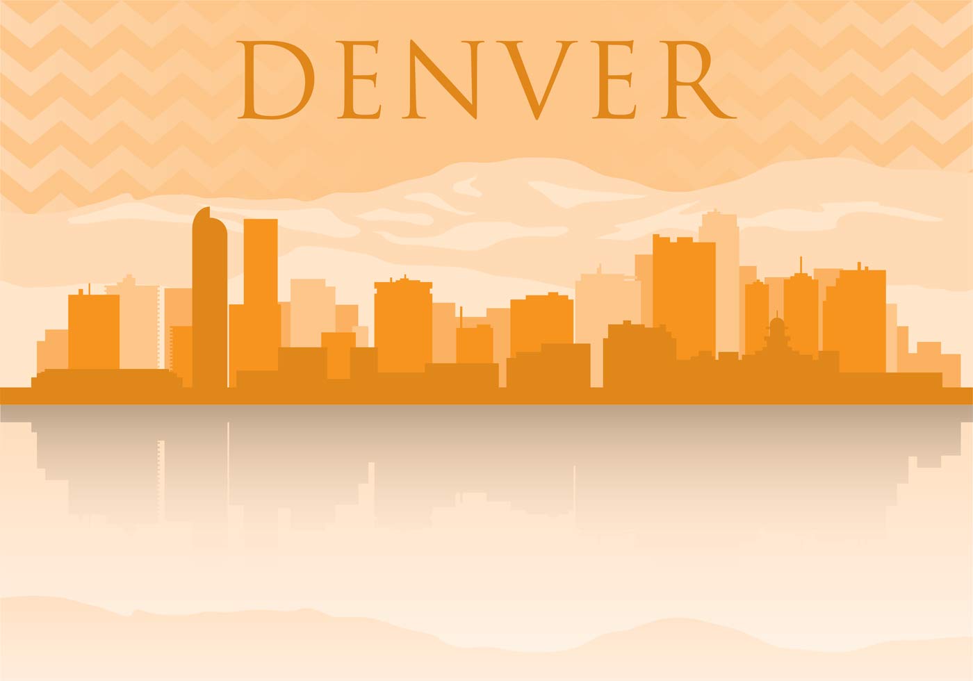 1400x980 Vector Denver Mountains - Denver Skyline Sketch