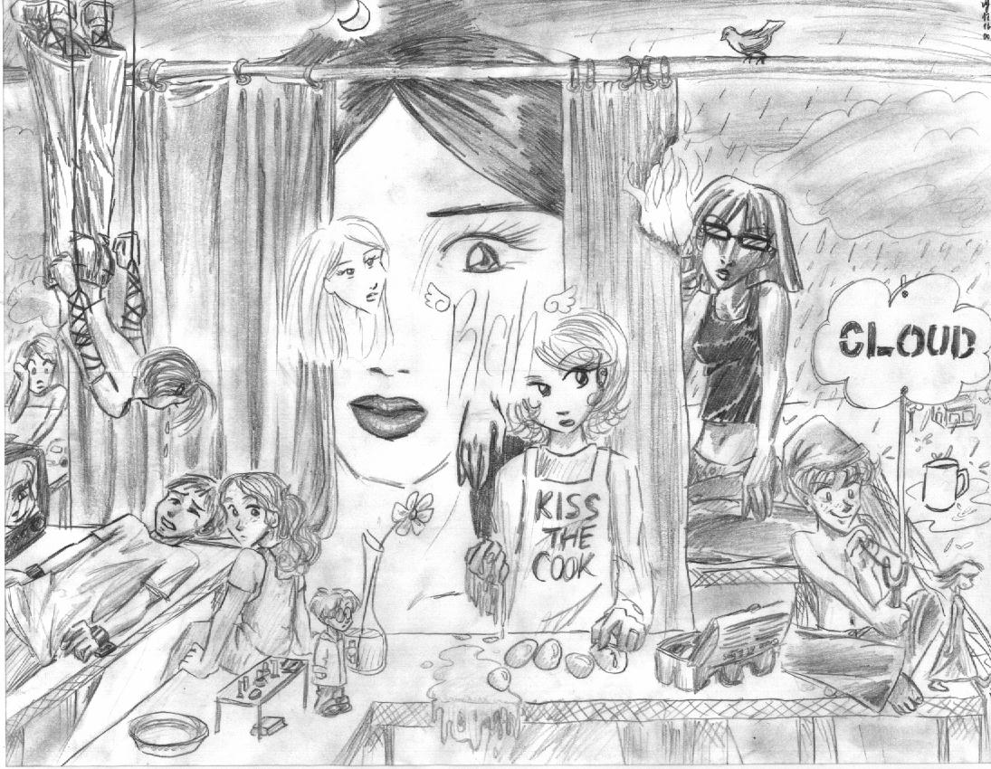 1095x850 Drawn Girl Depressed - Depressed Girl Sketch