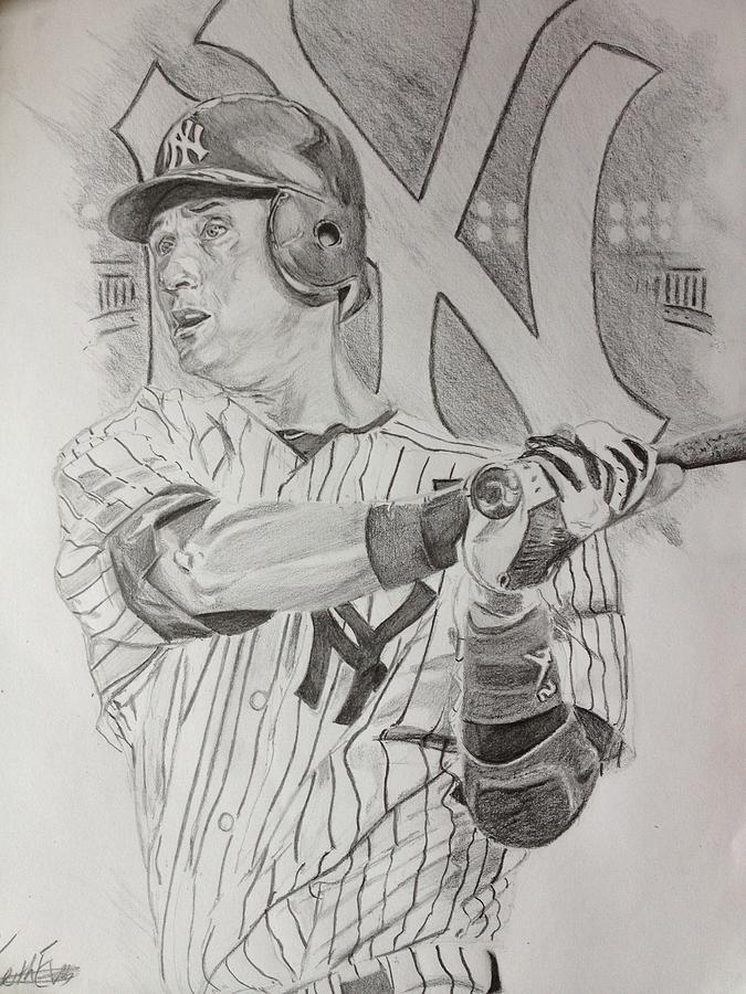 675x900 Yankee Pride Derek Jeter Drawing By Keith Evans - Derek Jeter Sketch