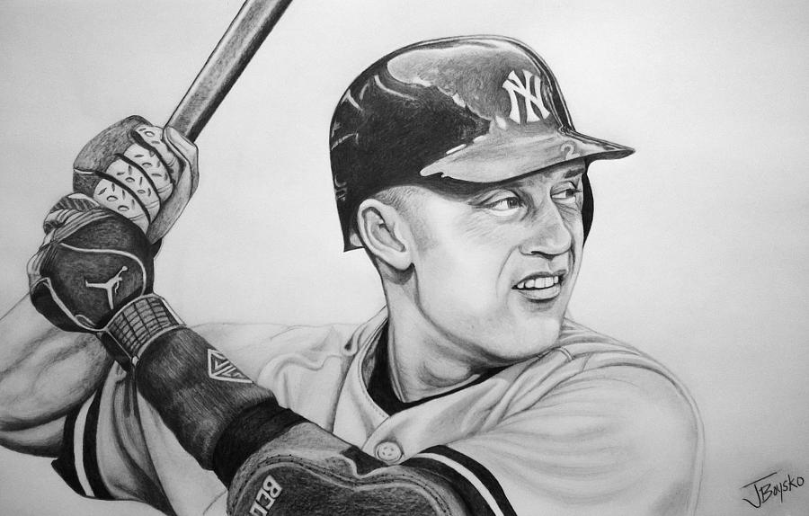 900x574 Derek Jeter Drawing By Justin Boysko - Derek Jeter Sketch
