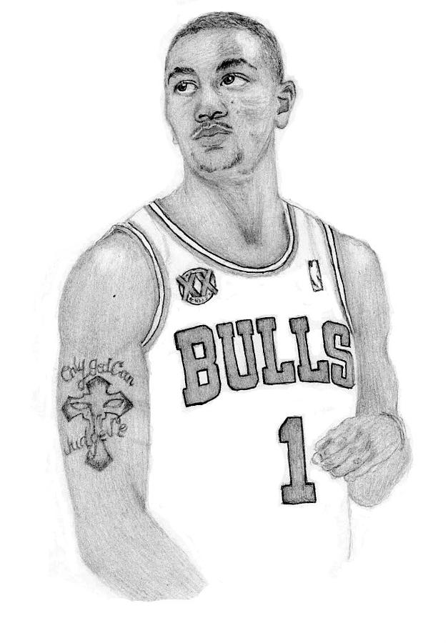 627x900 Derrick Rose Drawing By Kiyana Smith - Derrick Rose Sketch