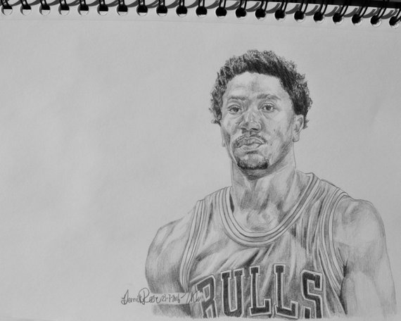 570x456 Items Similar To Bulls Derrick Rose Pencil Drawing On Etsy - Derrick Rose Sketch