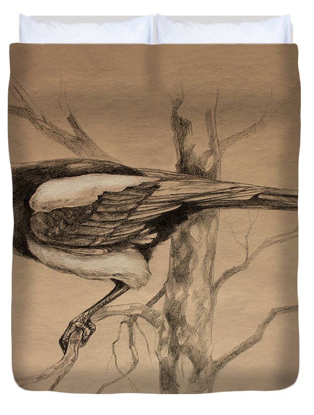 645x853 Magpie Sketch Duvet Cover For Sale By Derrick Higgins - Derrick Sketch